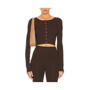 Cropped Rib-Knit Button Front Cardigan - Brown
